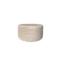Hocker Rond Beige Ribstof - 60x60x32cm - Tilia