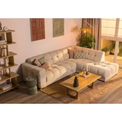Hoekbank Charlotte met chaise longue rechts - Raven - beige