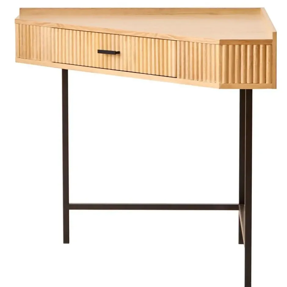 Hoekbureau van hout en metaal met 1 lade