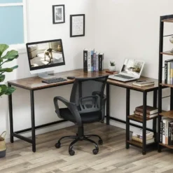 Hoekbureau - vintage - 2 legplanken - 138x76x138 cm - vintage bruin