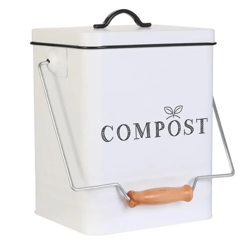 Home deco factory afvalbakje voor aanrecht - 5L - wit - compost