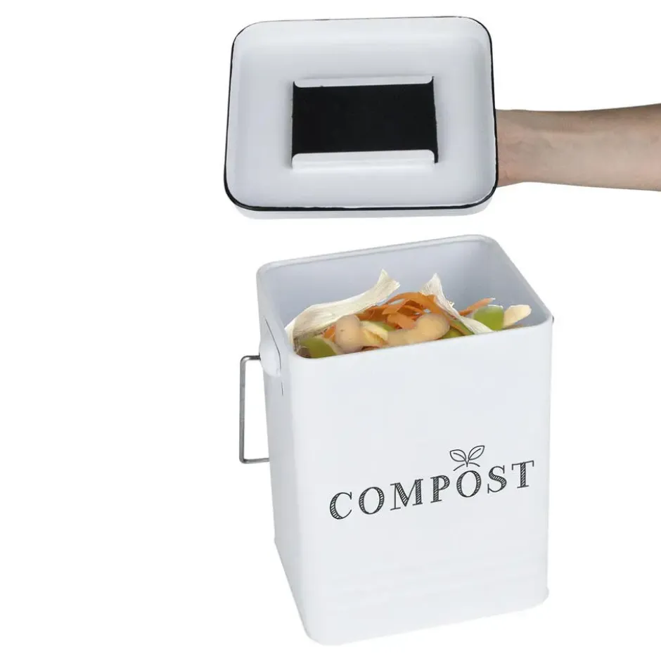 Home deco factory afvalbakje voor aanrecht - 5L - wit - compost
