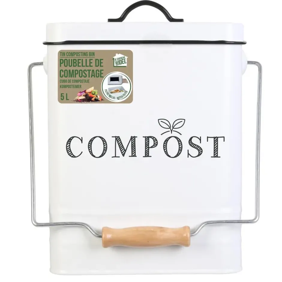 Home deco factory afvalbakje voor aanrecht - 5L - wit - compost