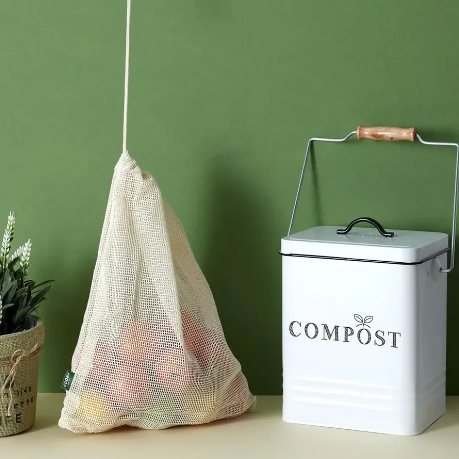 Home deco factory afvalbakje voor aanrecht - 5L - wit - compost