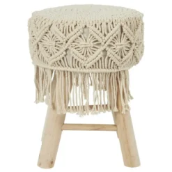 Home Deco Factory Bijzet krukje model Macrame - naturel - H42 cm