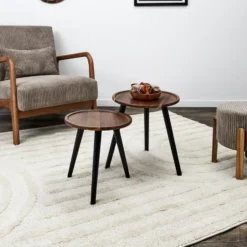 Home Deco Factory Bijzettafels - 2x stuks - rond - acacia hout