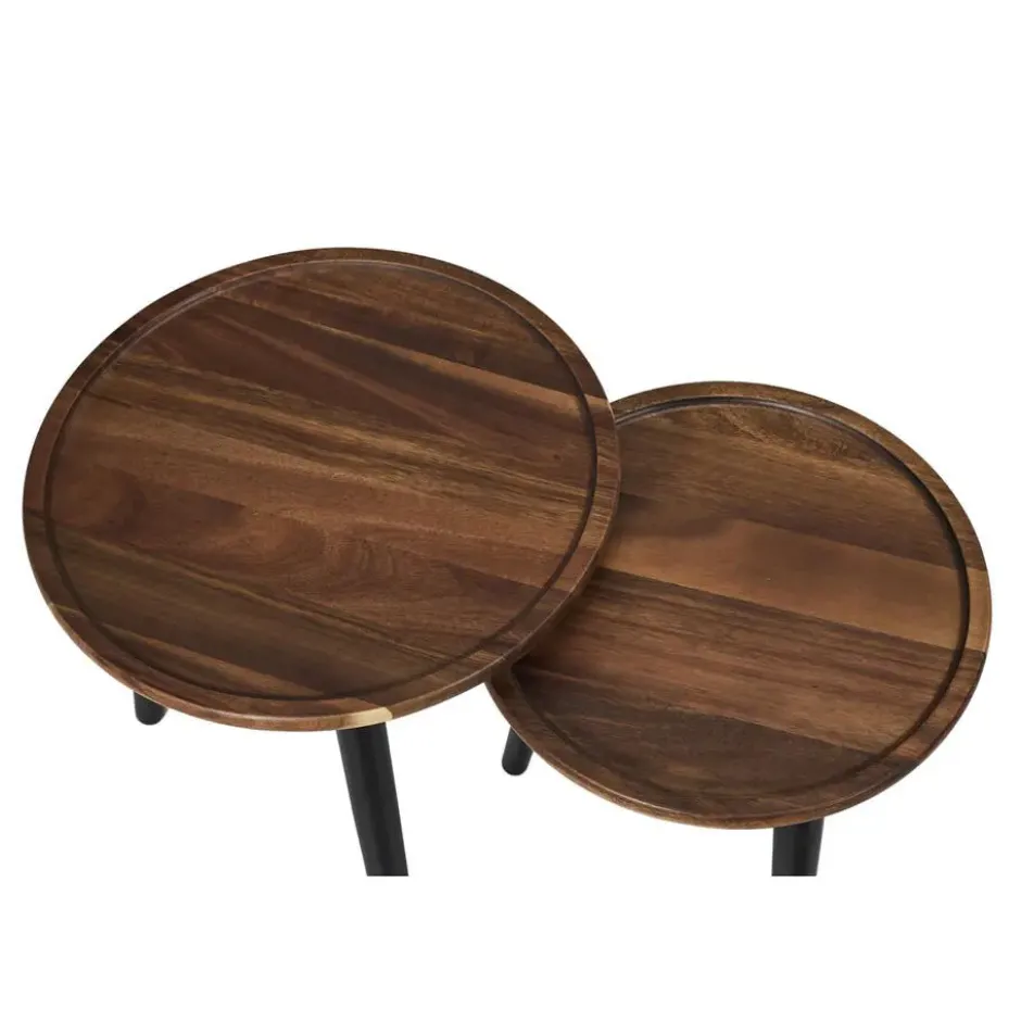 Home Deco Factory Bijzettafels - 2x stuks - rond - acacia hout