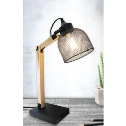 Home deco factory bureaulamp - zwart - metaal en hout - tafellamp