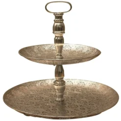 Home Deco Factory Etagere 2 laags - zilver - metaal - 40 x 49 cm
