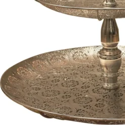 Home Deco Factory Etagere 2 laags - zilver - metaal - 40 x 49 cm