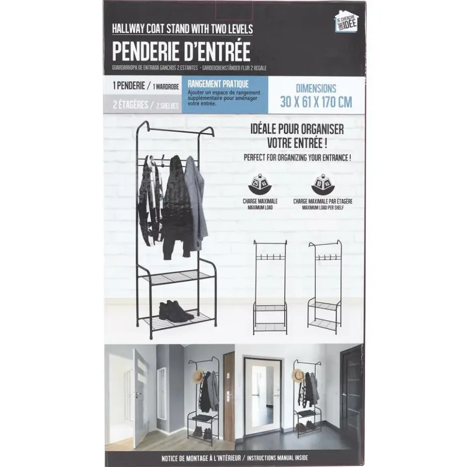 Home Deco Factory Kapstok - zwart - metaal - 61 x 30 x 170 cm