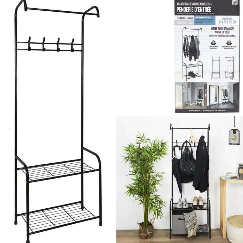 Home Deco Factory Kapstok - zwart - metaal - 61 x 30 x 170 cm