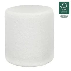 Home deco factory Poef boucle - wit - rond - D35 cm - teddy