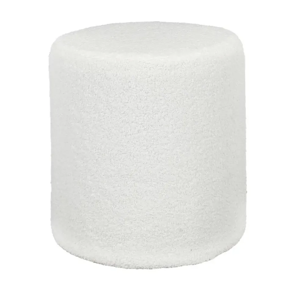 Home deco factory Poef boucle - wit - rond - D35 cm - teddy