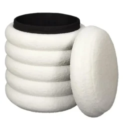Home Deco Factory Poef/krukje - boucle - wit - D37 x H44 cm
