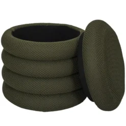 Home Deco Factory Poef/krukje - boucle - groen - D37 x H44 cm