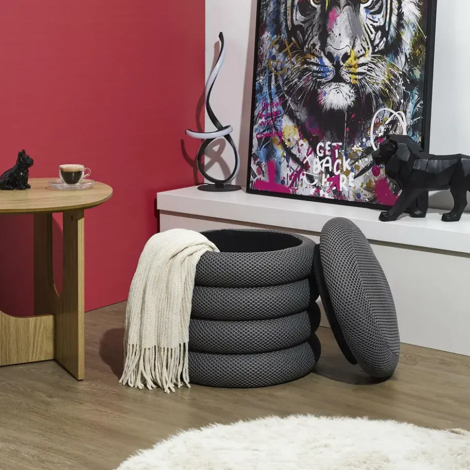 Home Deco Factory Poef/krukje - boucle - grijs - D37 x H44 cm