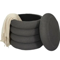 Home Deco Factory Poef/krukje - boucle - grijs - D37 x H44 cm
