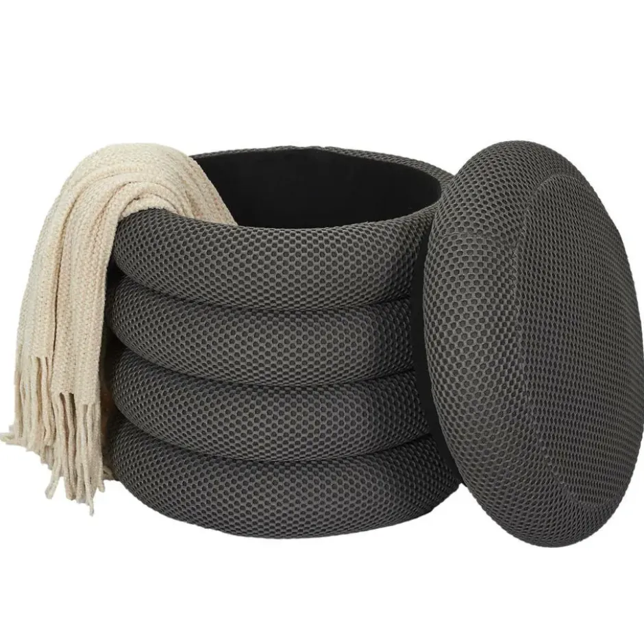 Home Deco Factory Poef/krukje - boucle - grijs - D37 x H44 cm