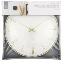 Home deco factory stille wandklok - goud/wit - D30 cm -kunststof