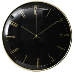 Home deco factory stille wandklok - goud/zwart - D30 cm -kunststof