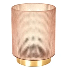 Home deco factory tafellamp glas - roze - 16cm - met schakelaar