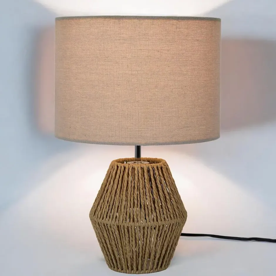 Home deco factory Tafellamp met linnen kap - Boho/ibiza stijl