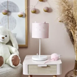 Home Deco Kids Lamp Poes - roze - aan/uit schakelaar - 36 cm