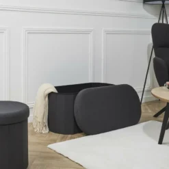 Home Deco - Poef - opbergbox - ovaal - zwart - 76 x 38cm