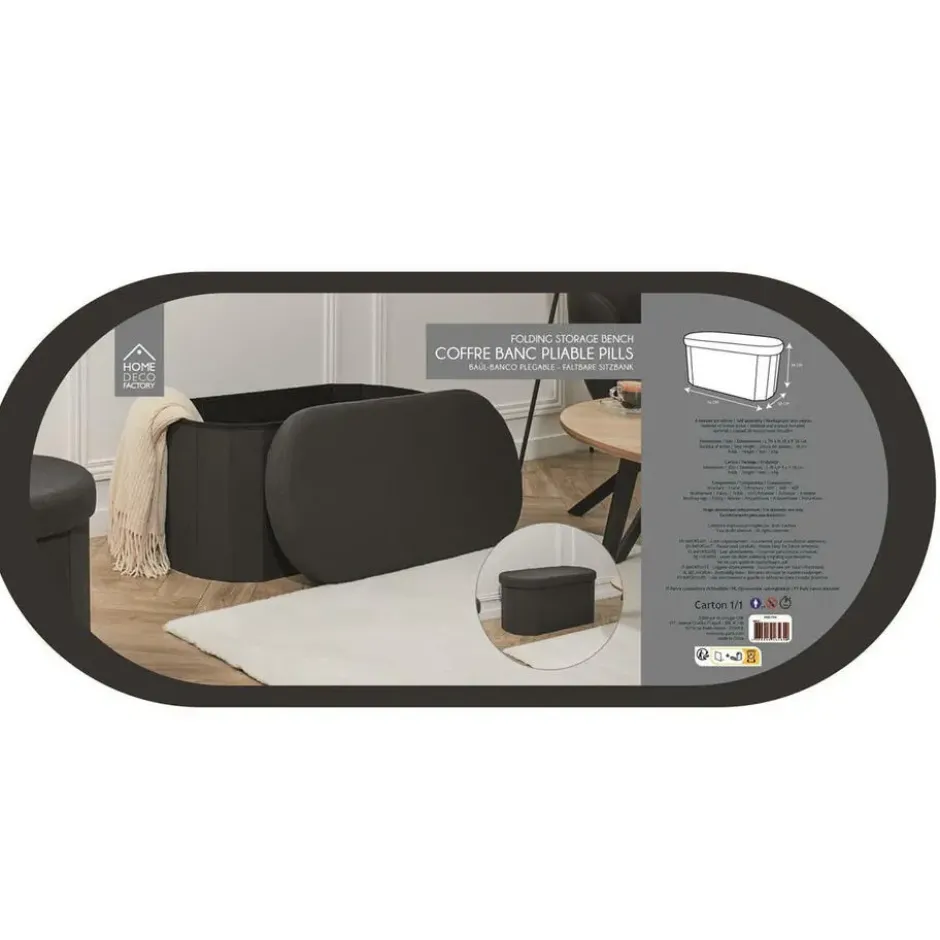 Home Deco - Poef - opbergbox - ovaal - zwart - 76 x 38cm