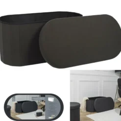 Home Deco - Poef - opbergbox - ovaal - zwart - 76 x 38cm