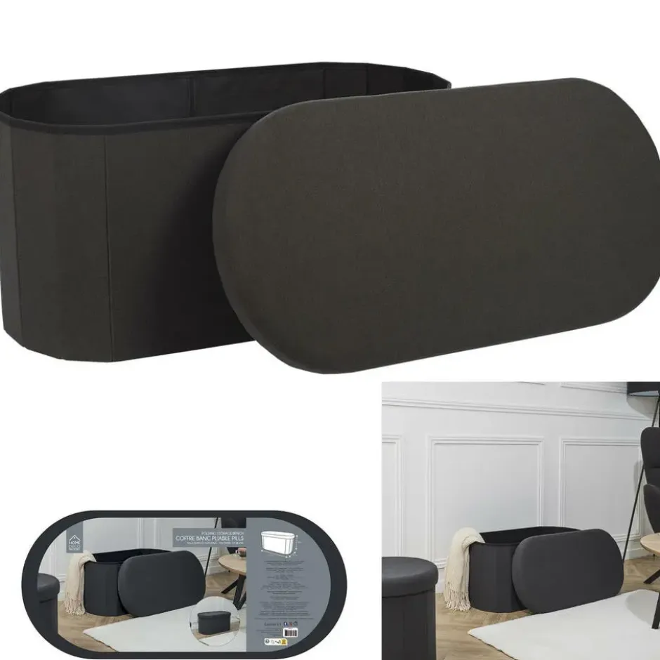 Home Deco - Poef - opbergbox - ovaal - zwart - 76 x 38cm