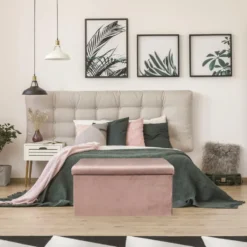 Home Deco Poef Velvet - opbergbox - oud roze - 76 x 38 cm