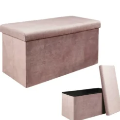 Home Deco Poef Velvet - opbergbox - oud roze - 76 x 38 cm