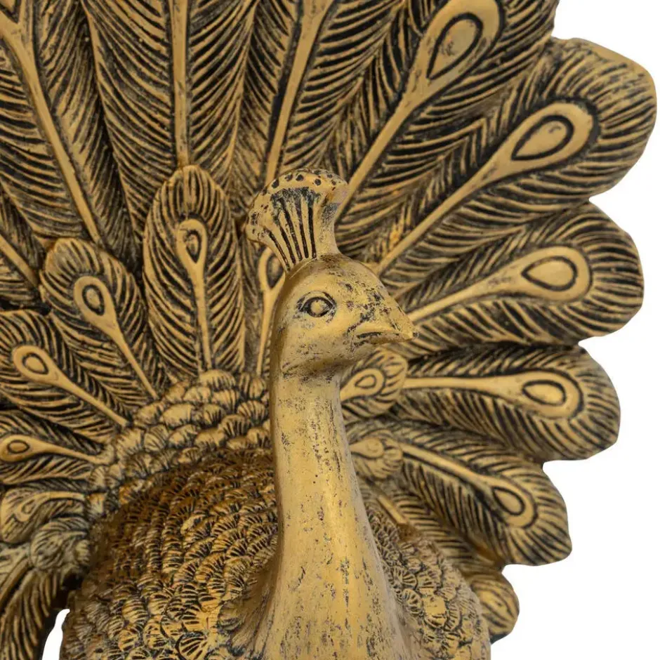 Home decoratie dieren/vogels beeldje Pauw - goud - 25 x 27 cm