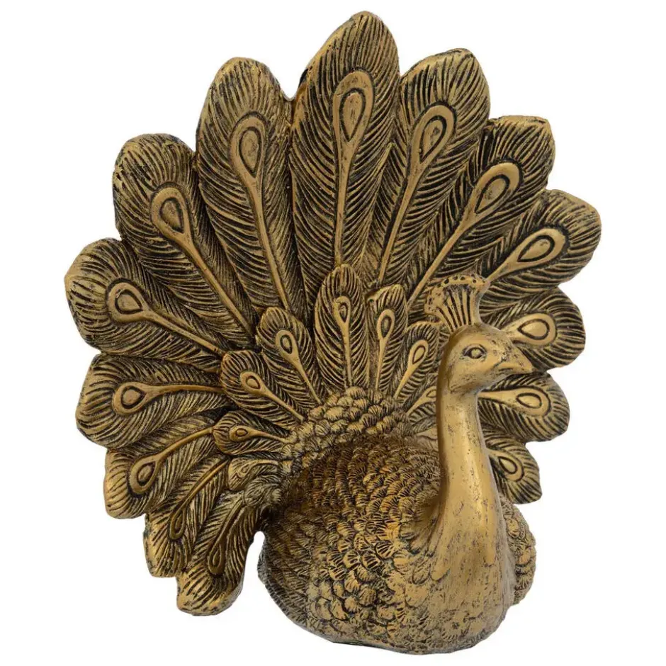 Home decoratie dieren/vogels beeldje Pauw - goud - 25 x 27 cm
