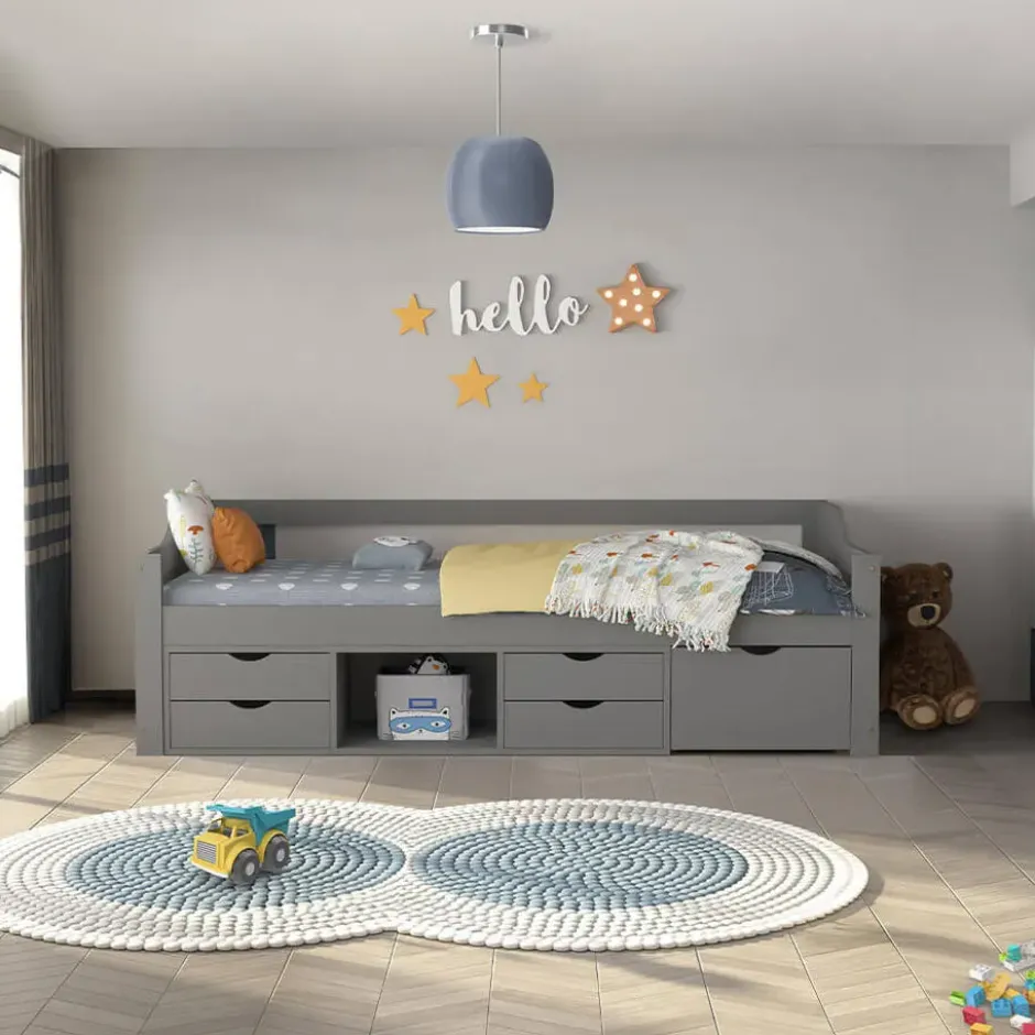 HOME DELUXE COSMOS kinderbed met lades en matras - 90 x 200 cm grijs