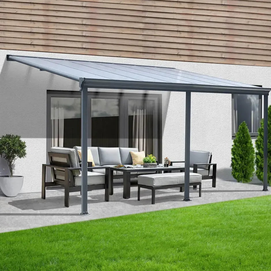 HOME DELUXE Terrasoverkapping SOLIS Grijs 435 / 442 x 300 / 303 x 278 / 226 cm
