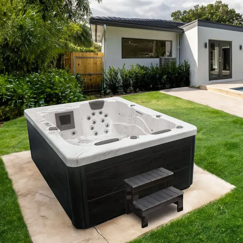 HOME DELUXE WHITE MARBLE buitenwhirlpool met opstap en thermische afdekking