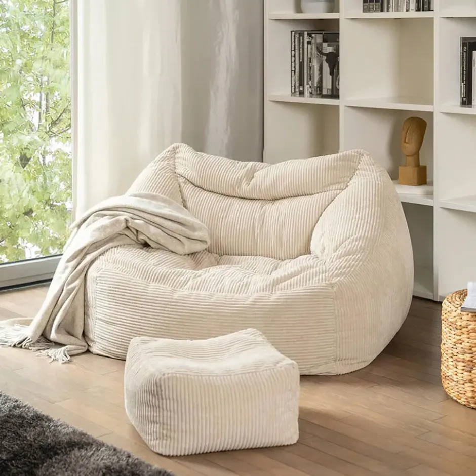 HOME DELUXE zitzak COSY beige inclusief krukje