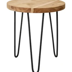 Home & Styling Bijzettafel - zwart/bruin - metaal en teak hout