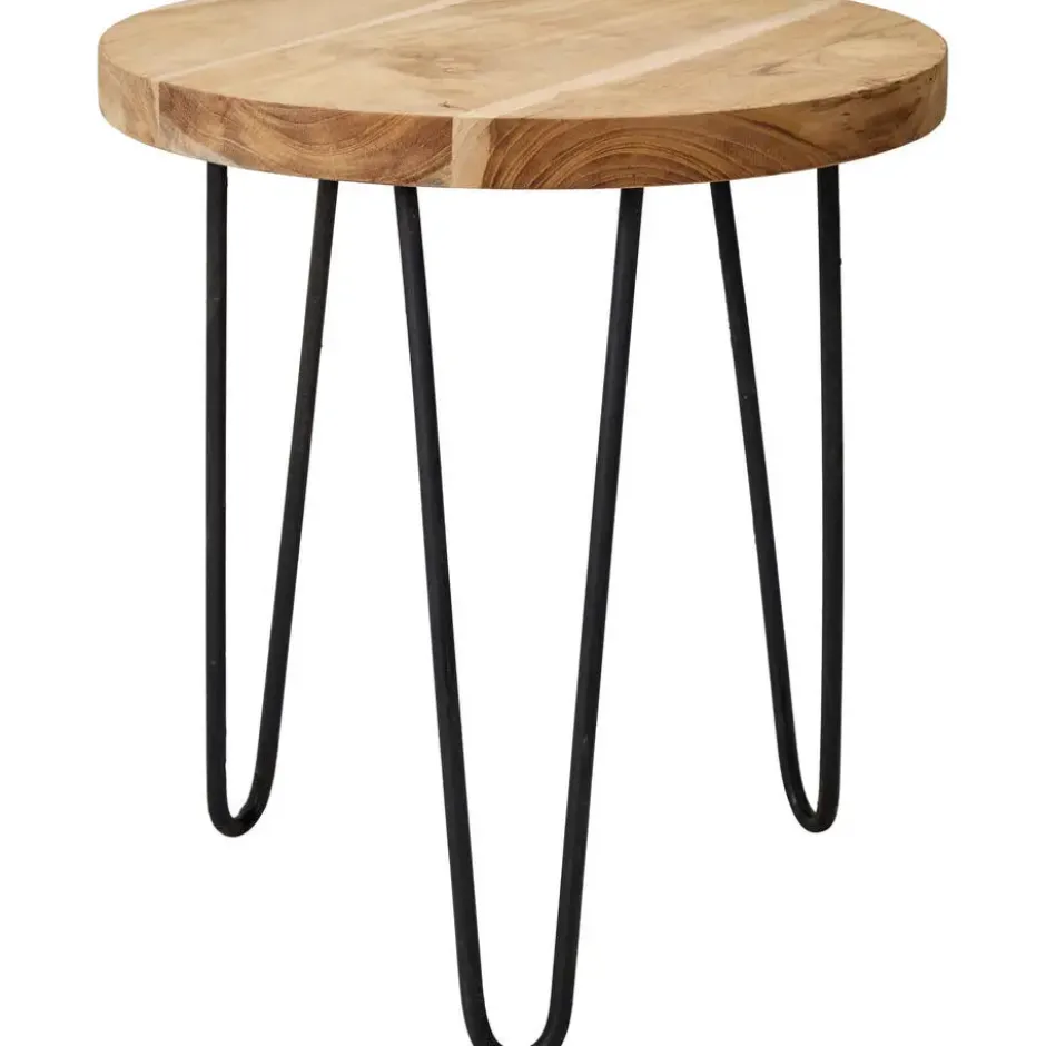 Home & Styling Bijzettafel - zwart/bruin - metaal en teak hout
