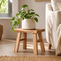 Home & Styling Krukje - teak hout - 31 x 19 x 25 cm - opstapje