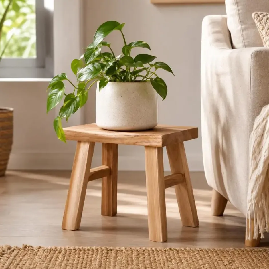 Home & Styling Krukje - teak hout - 31 x 19 x 25 cm - opstapje