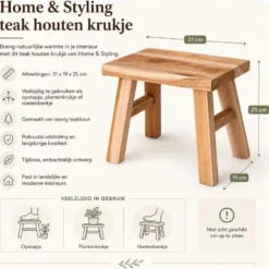 Home & Styling Krukje - teak hout - 31 x 19 x 25 cm - opstapje