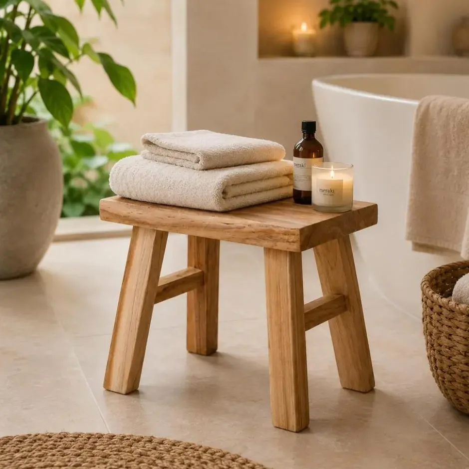 Home & Styling Krukje - teak hout - 31 x 19 x 25 cm - opstapje