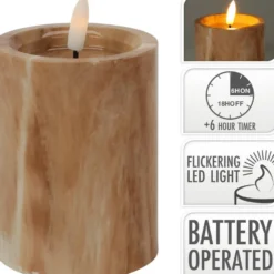 Home & Styling LED kaars - marmer bruin -D7,5 x H10 cm