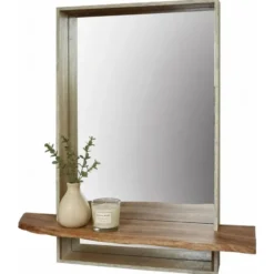 Home & Styling Spiegel met plank - rechthoek - MDF - bruin - 60cm