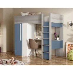 Hoogslaper NICOLAS - 1 plaats - Blauw Wit Hout paneel