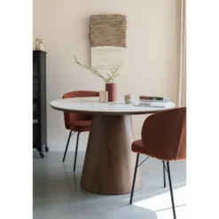 Housecraft Almira Eettafel Rond 115 cm Hout Wit/ Bruin donker